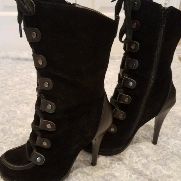 Black Suede Tory heeled moto type boot by Charles David - Picture 3 of 6